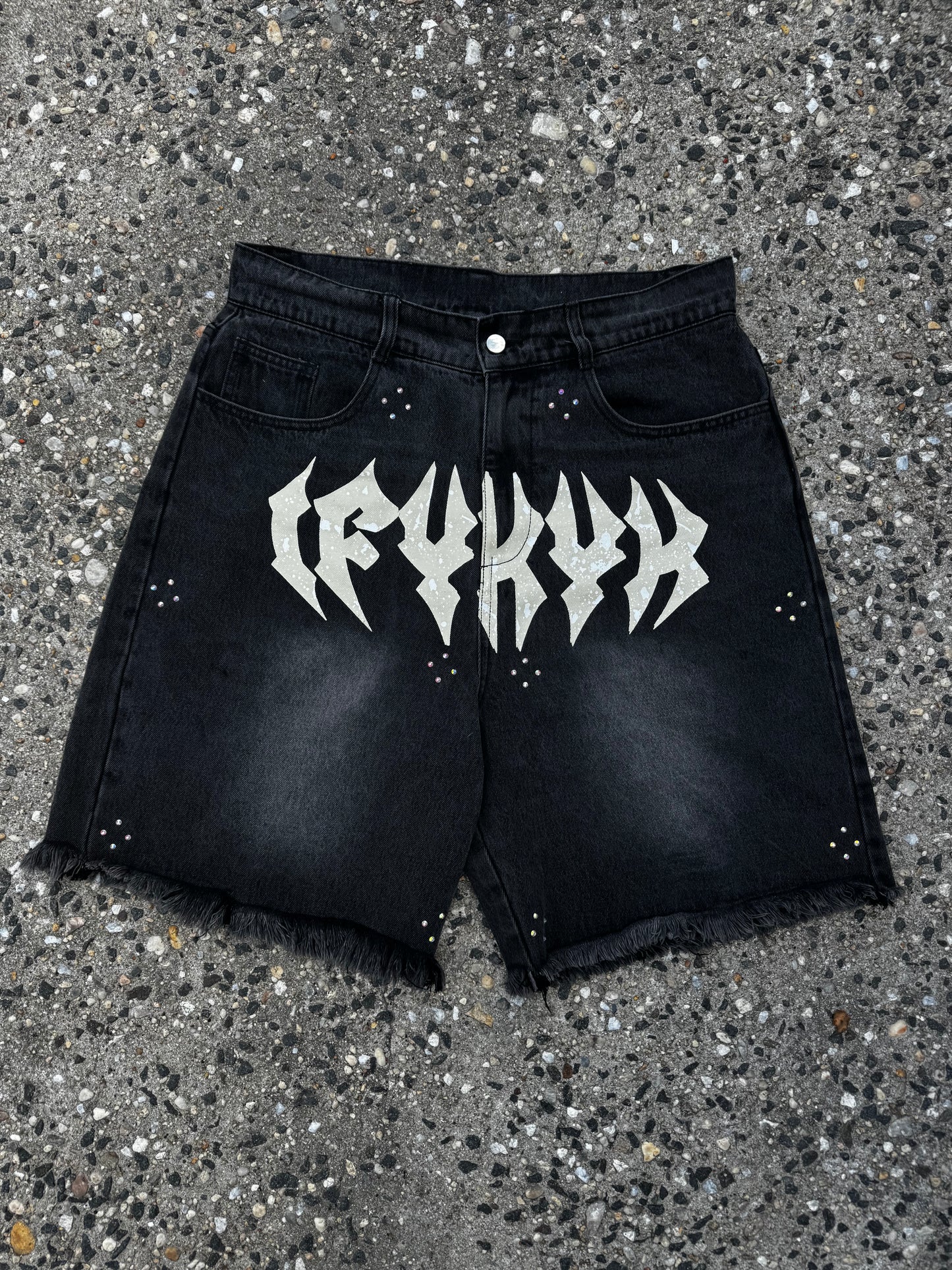 Distressed rhinestone Jorts